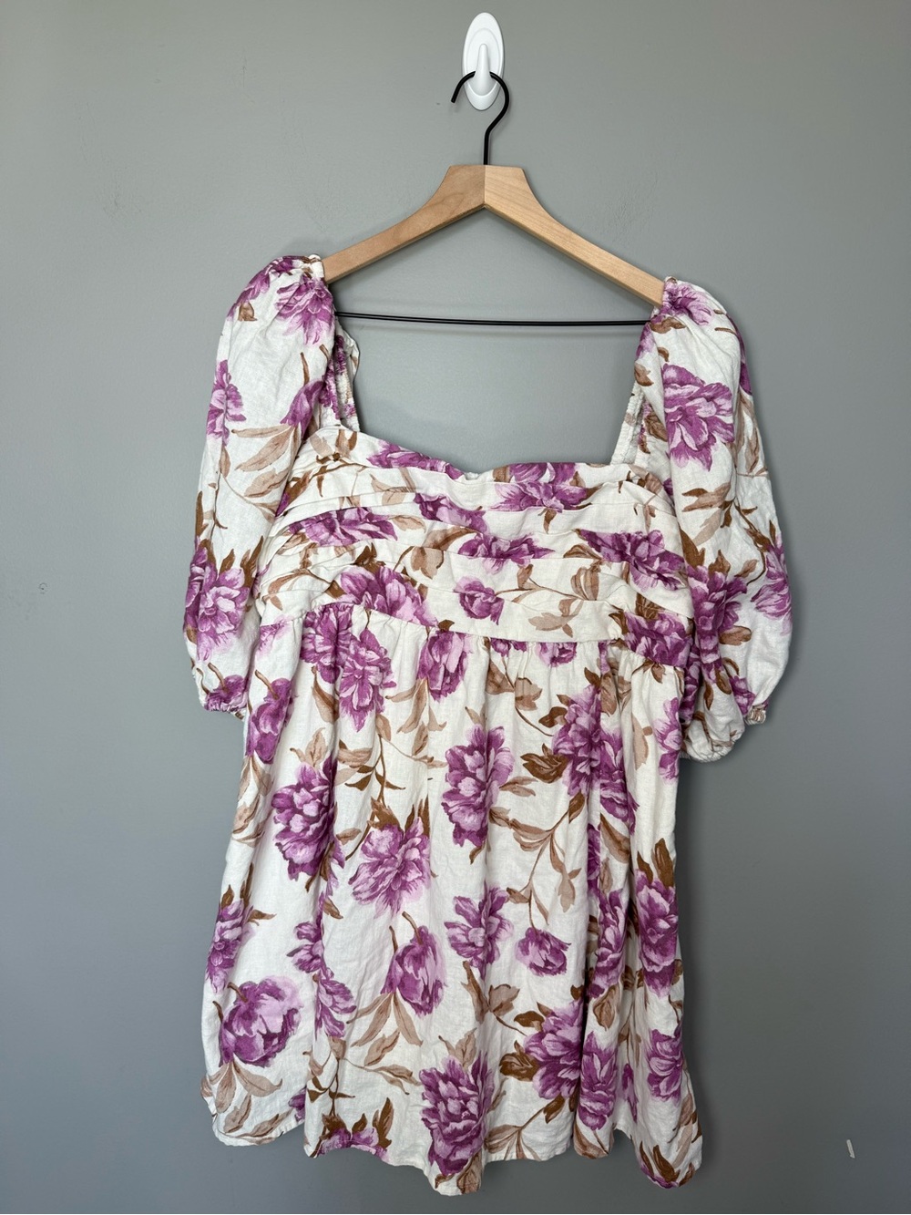 Abercrombie & Fitch Floral Linen Blend Puff Sleeve Mini Dress XL Petite